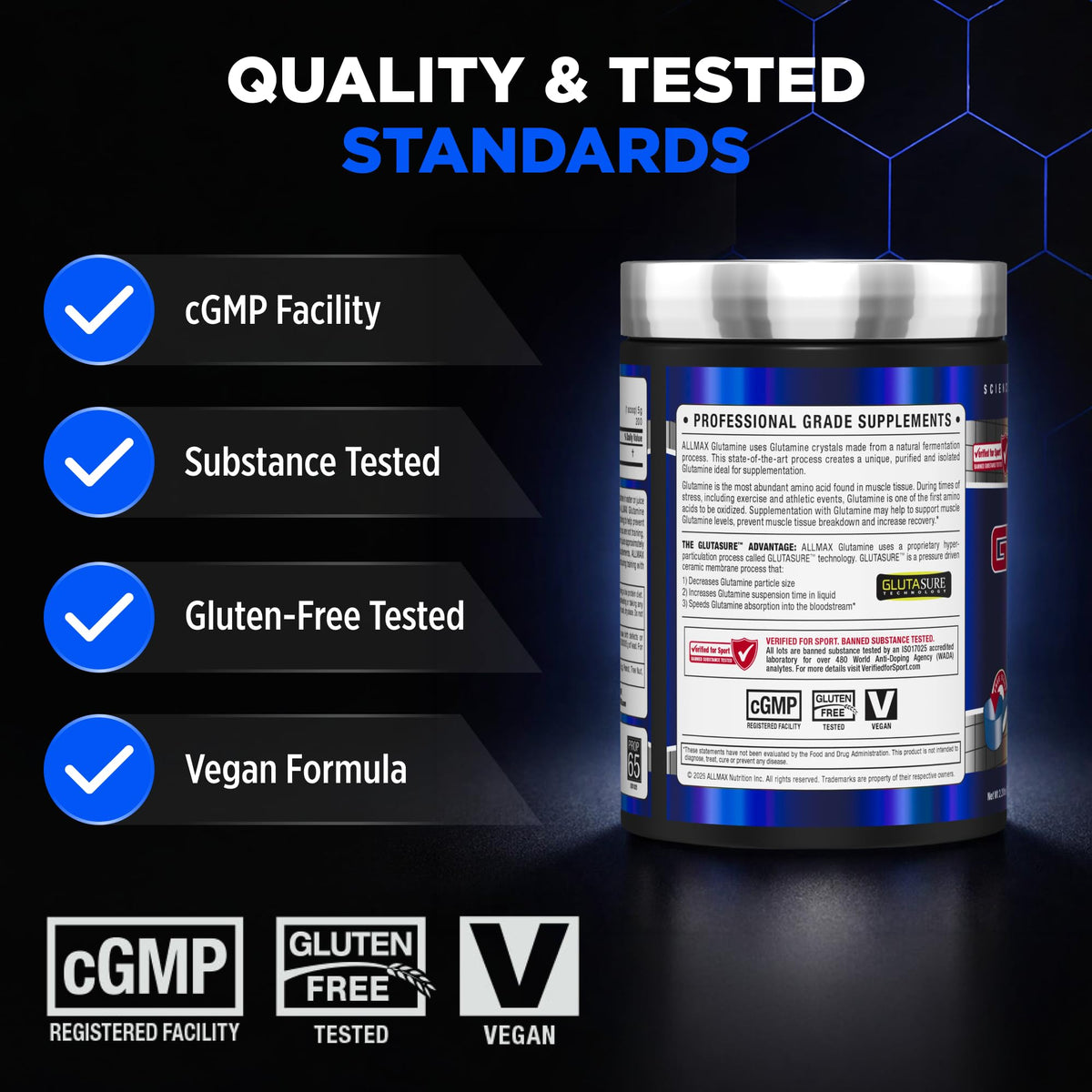 Poudre L-Glutamine ALLMAX 1000 g en mélange dans un smoothie