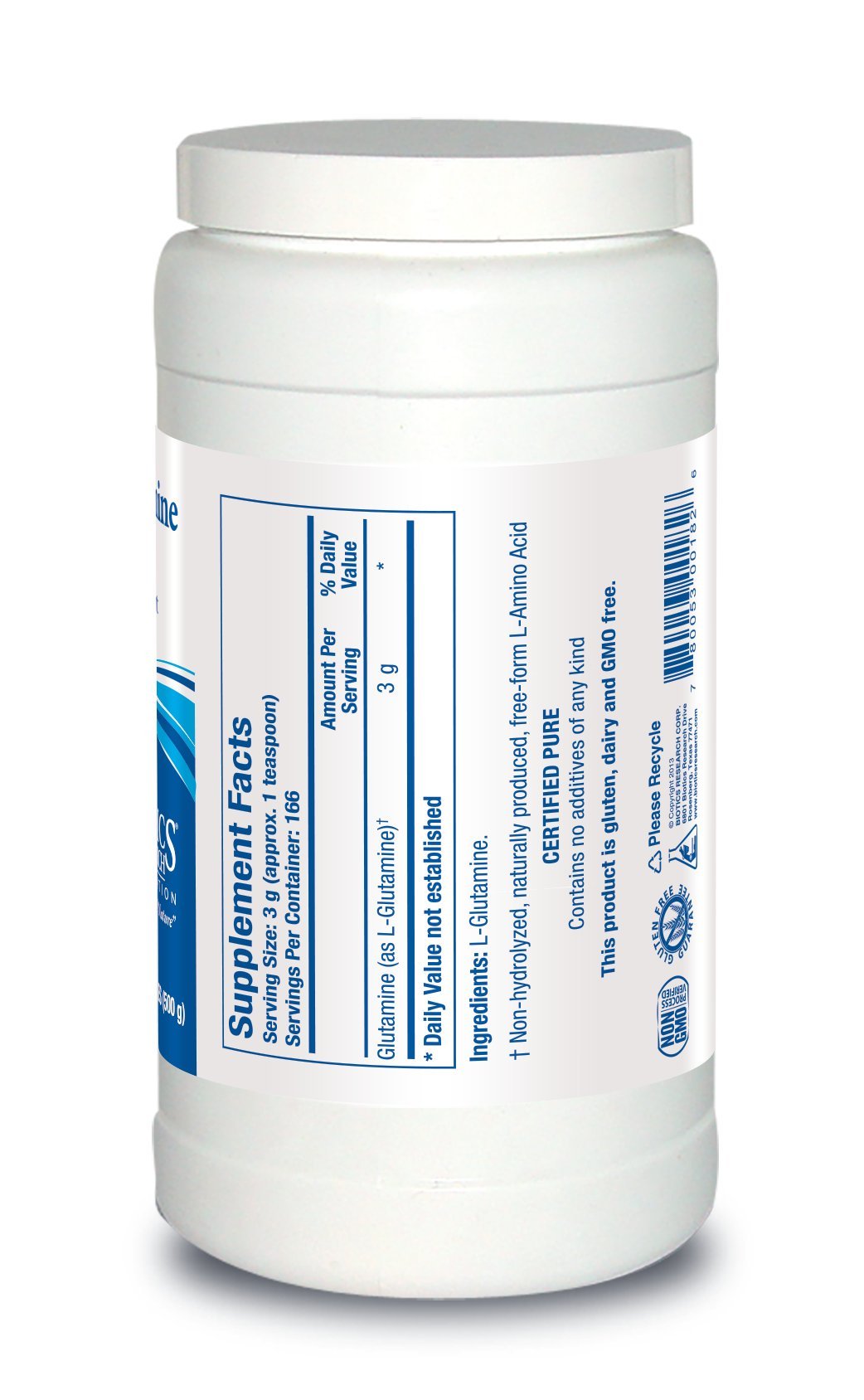 Poudre L-Glutamine BIOTICS RESEARCH 3g par portion