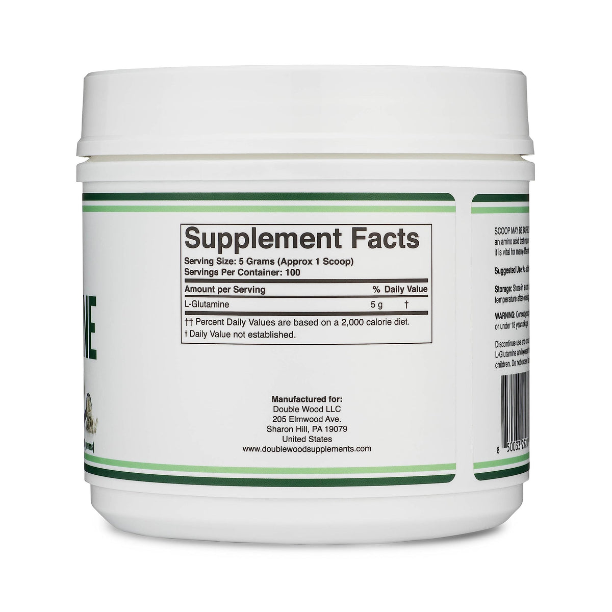 Poudre L-Glutamine Double Wood 500 g avec cuillère doseuse