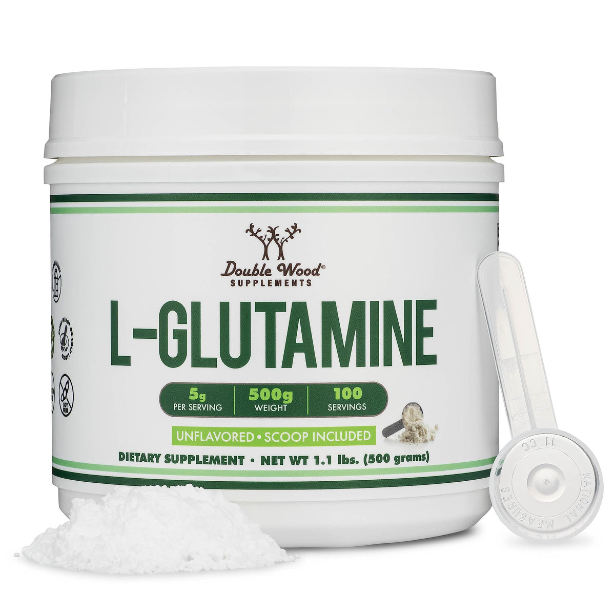 Poudre L-Glutamine Double Wood 500 g vue de face