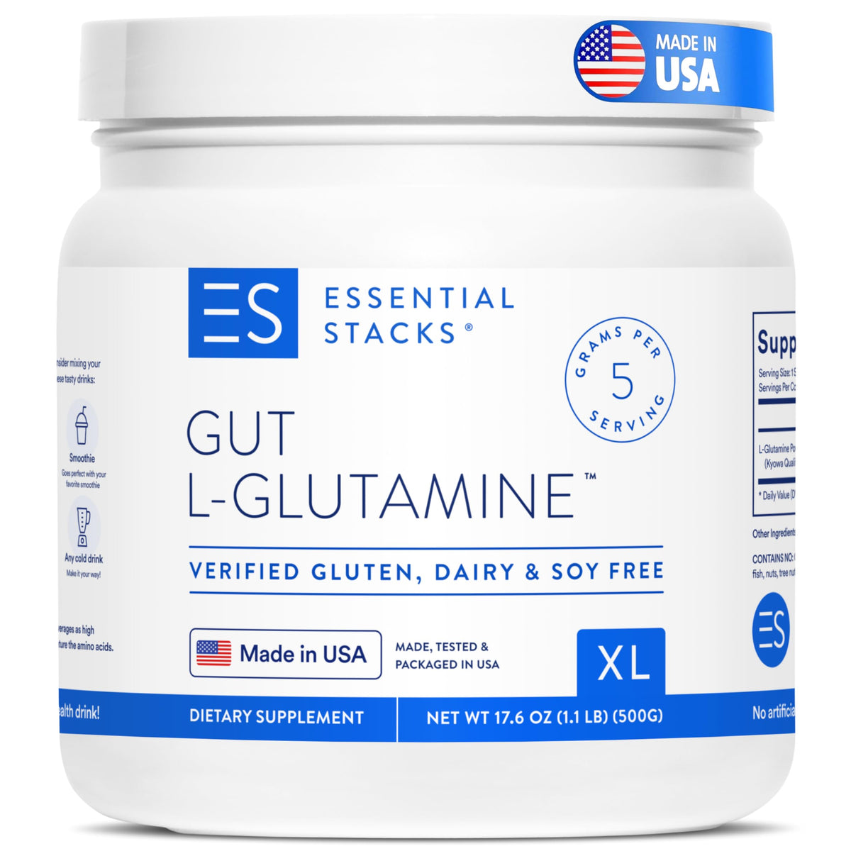 Poudre L-Glutamine Essential Stacks 608g vue avant
