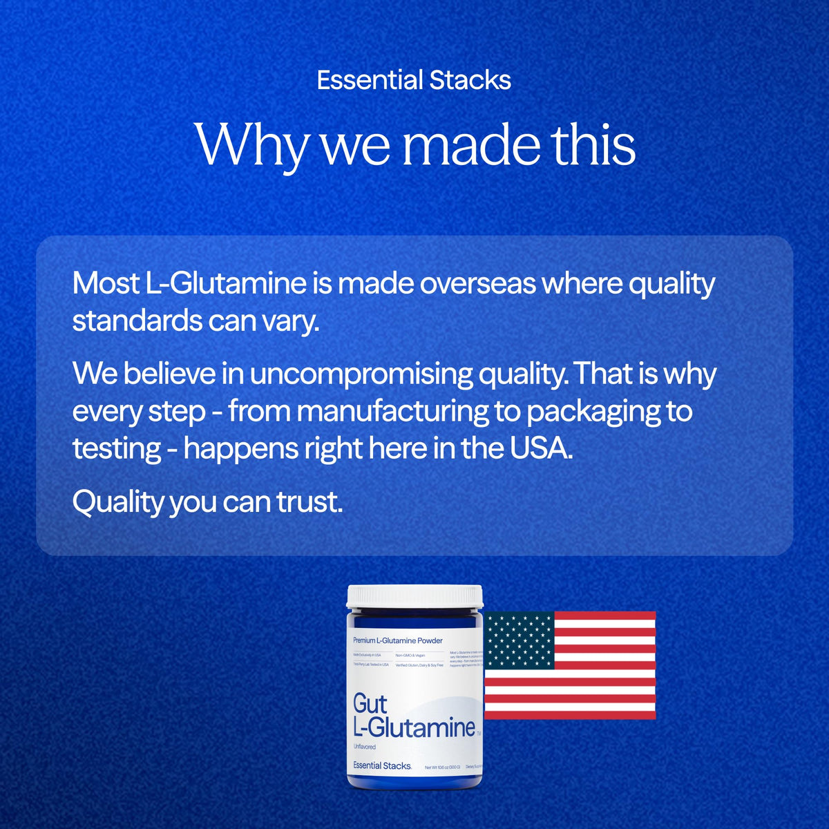 Poudre L-Glutamine Essentielle Stacks 400g dans un bol