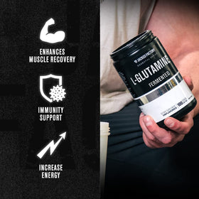 Poudre L-Glutamine Jacked Factory mélangée dans un shaker