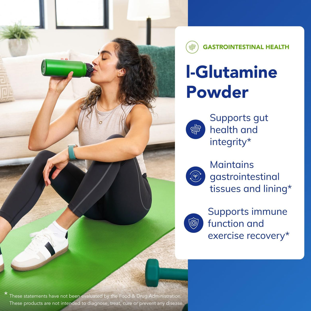 Poudre L-Glutamine Pure Encapsulations dans un verre d'eau
