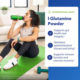 Poudre L-Glutamine Pure Encapsulations dans un verre d'eau