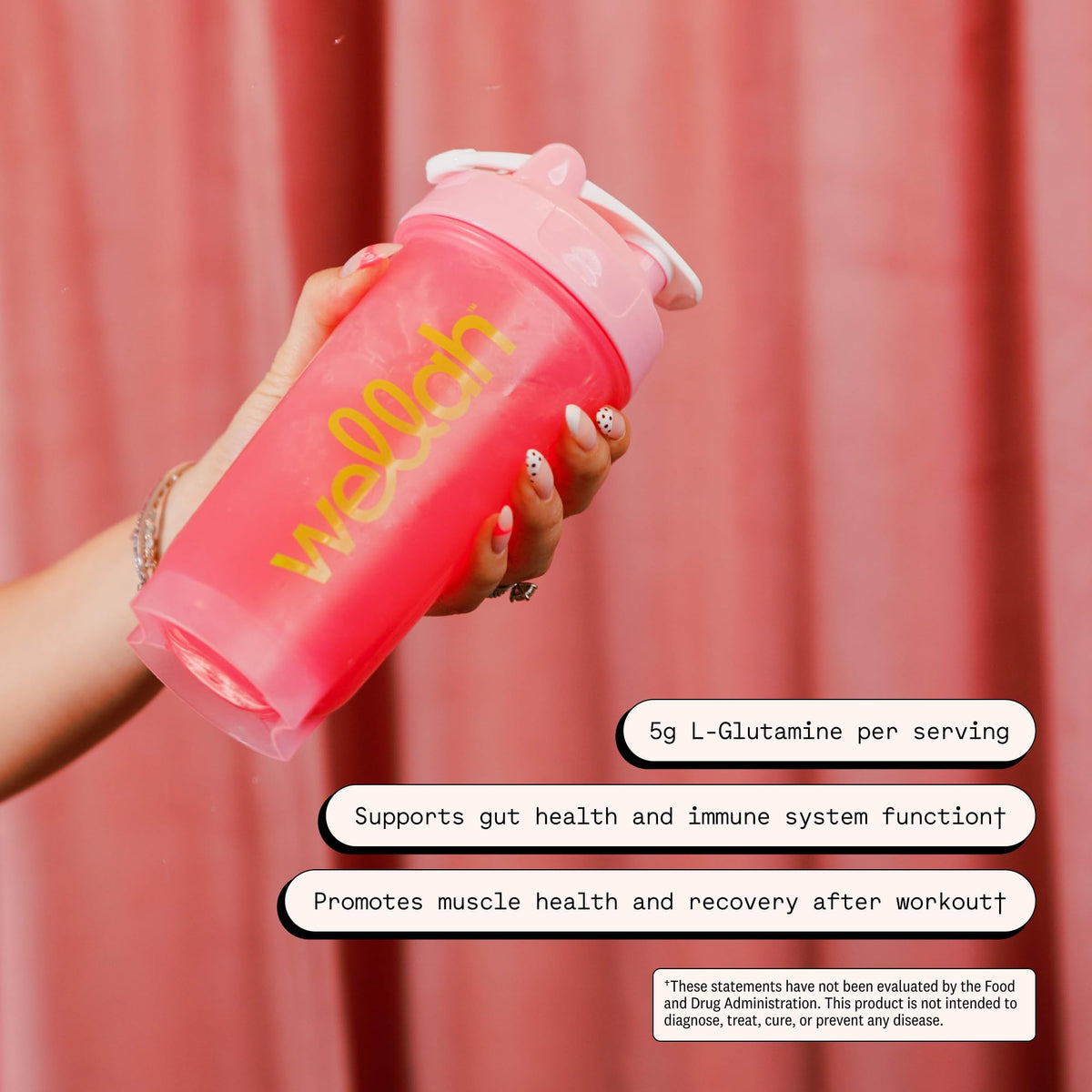Poudre L-Glutamine Wellah avec des fruits frais