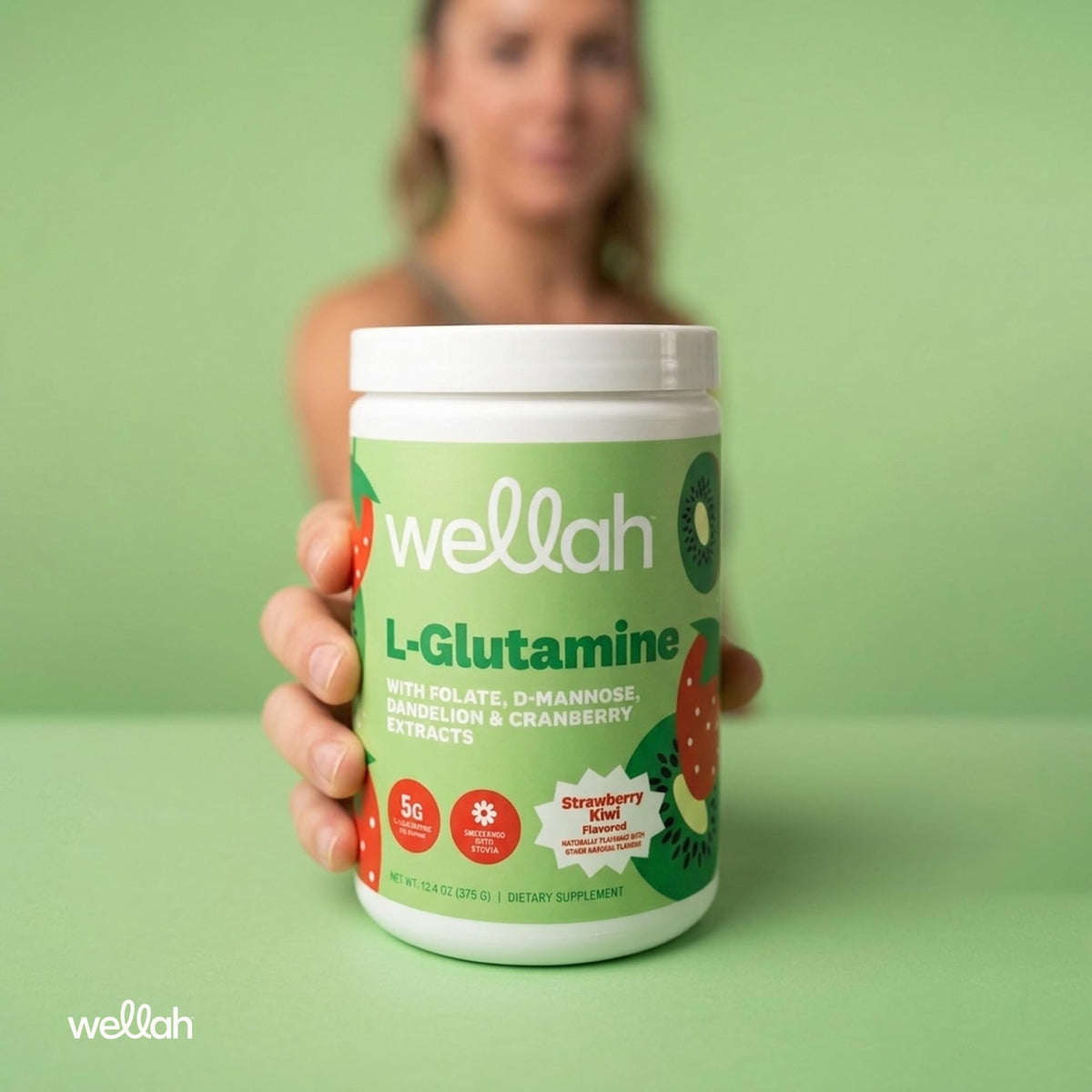 Poudre L-Glutamine Wellah avec une cuillère dosette