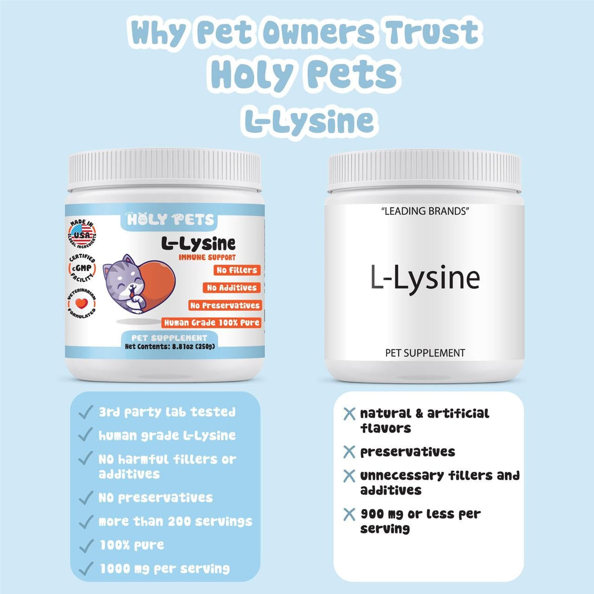 Poudre L-Lysine Holy Pets dans une cuillère, mise en scène