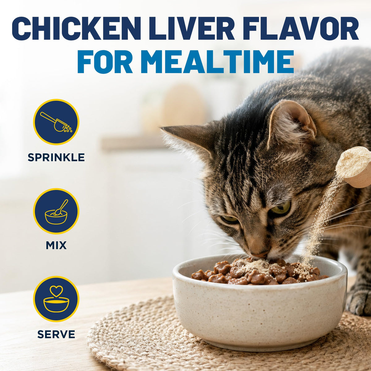 Poudre L-Lysine pour chats dans un bol avec de la nourriture