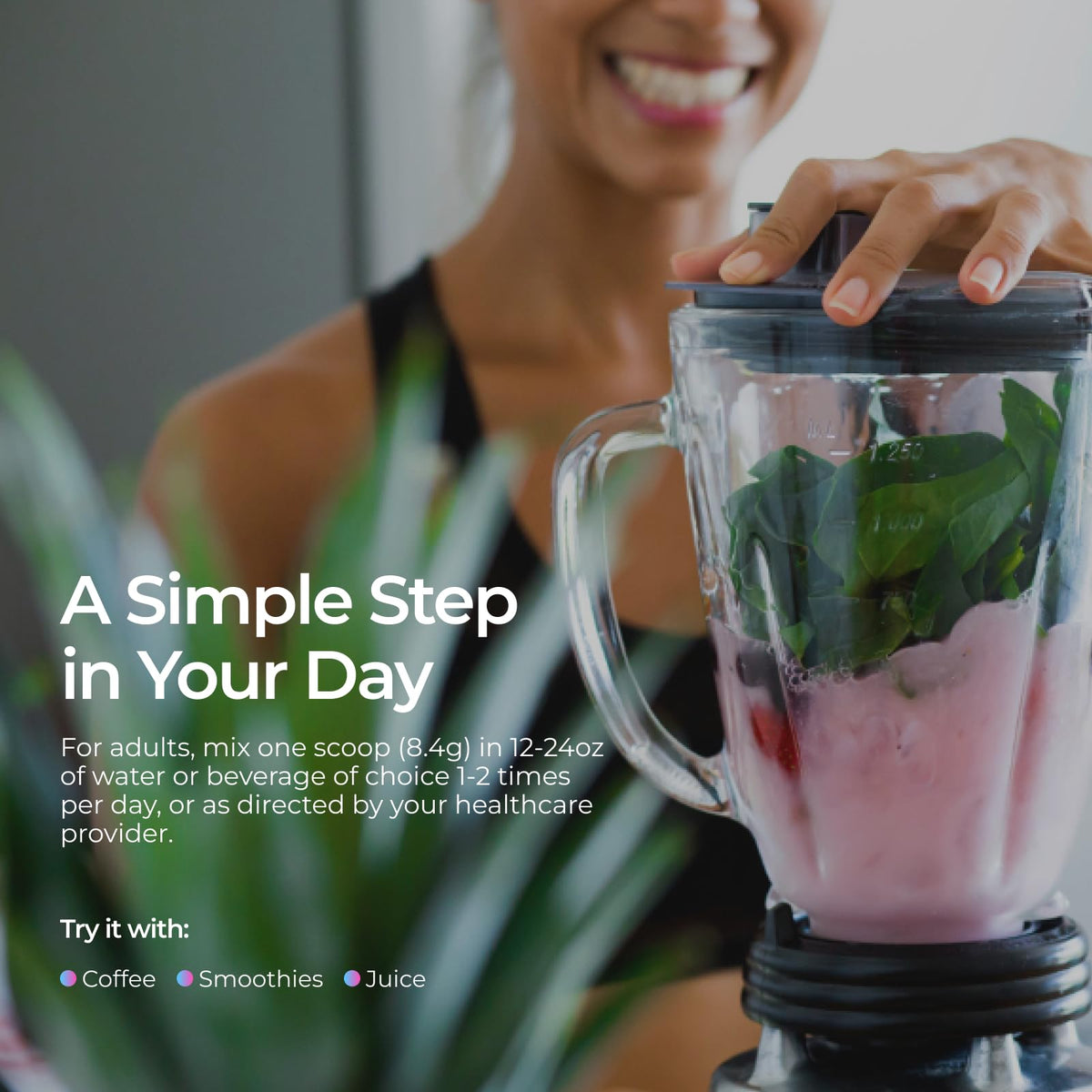 Poudre Livingood Daily 50+ Greens au chocolat dans un bol avec des fruits