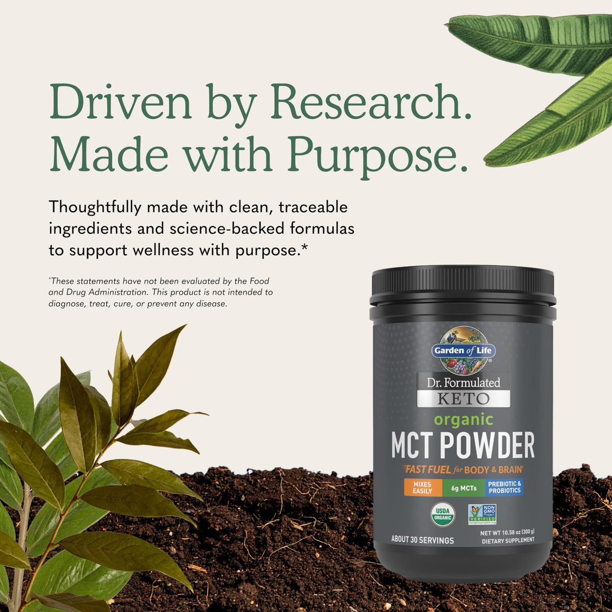 Poudre MCT Bio Garden of Life avec étiquette détaillée
