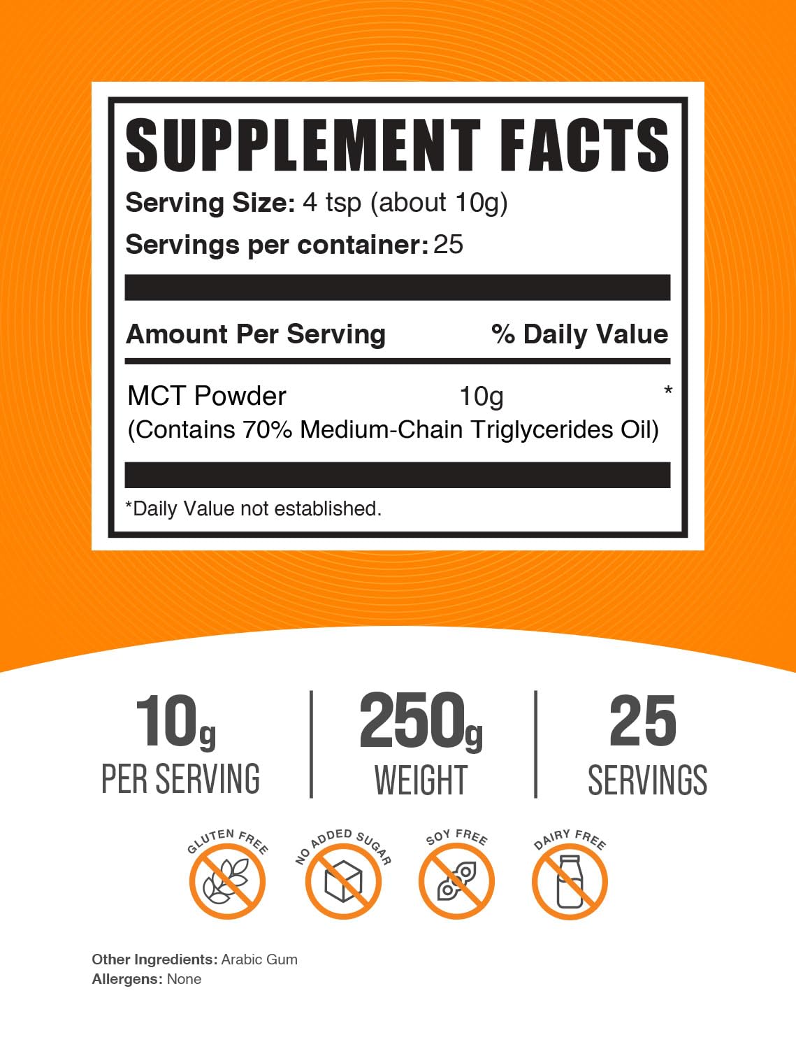 Poudre MCT BulkSupplements 250g versée dans un verre