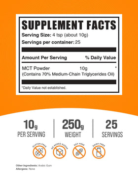 Poudre MCT BulkSupplements 250g versée dans un verre