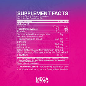 Poudre MegaMucosa de Microbiome Labs avec des fruits en arrière-plan