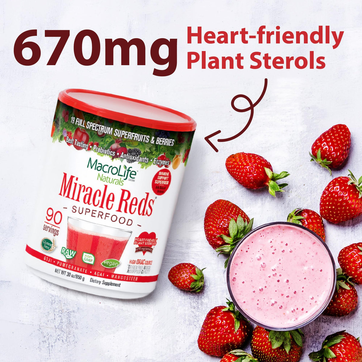 Poudre Miracle Reds sur une table avec des ingrédients
