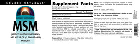 Poudre MSM Source Naturals 1102g sur une table