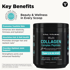 Poudre Multi Collagène Vital Vitamins 322g dans un verre d'eau