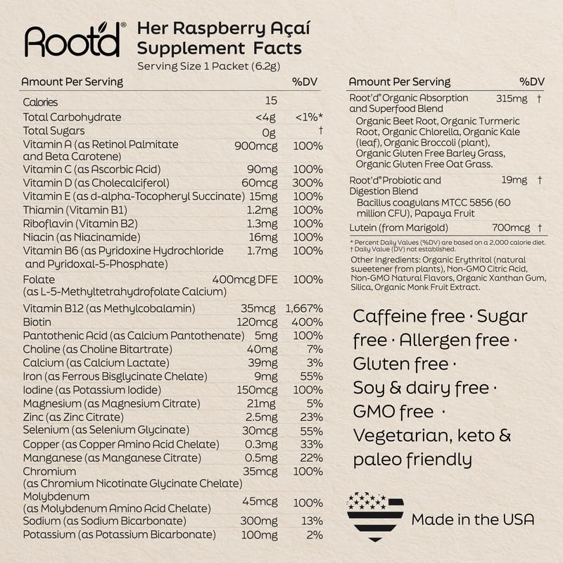 Poudre multivitaminée Root'd avec des super-aliments bio