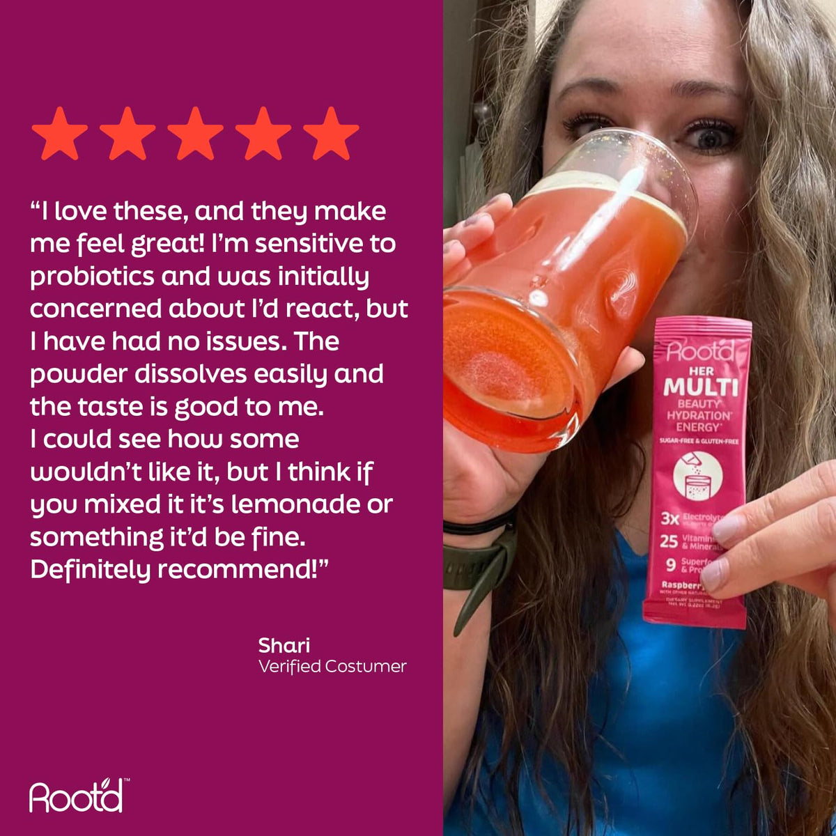 Poudre multivitaminée Root'd, ingrédients naturels visibles