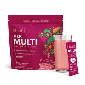 Poudre multivitaminée Root'd pour femmes, emballage avant