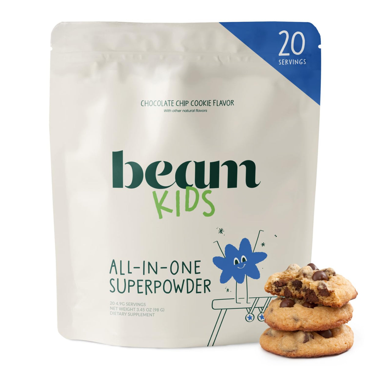 Poudre multivitamines BEAM pour enfants au chocolat, vue de face