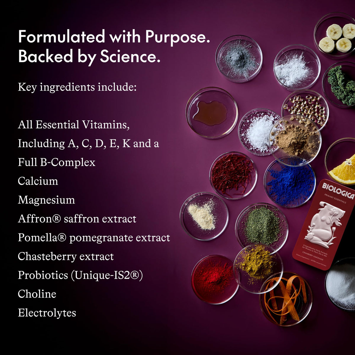 Poudre multivitamines Biologica dans un verre d'eau