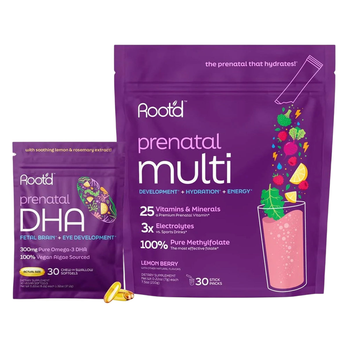 Poudre multivitamines prénatales Root'd 300g vue de face