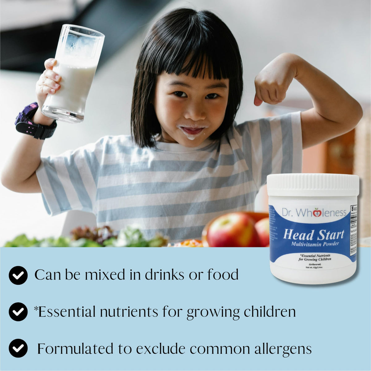 Poudre multivitaminique Head Start sur une cuillère