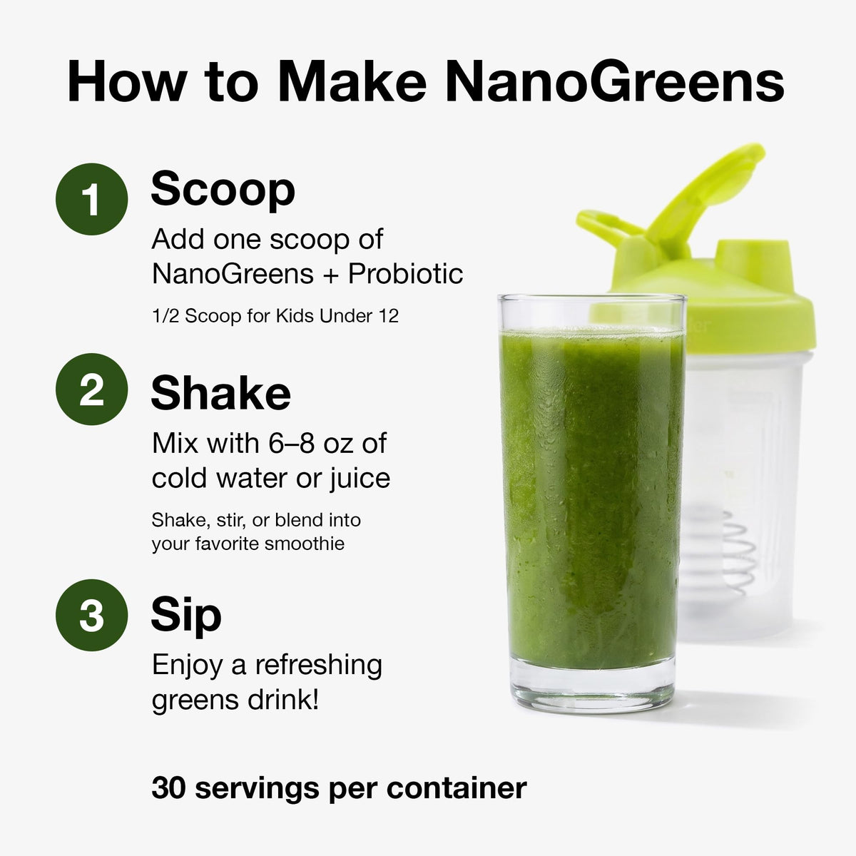 Poudre NanoGreens + Probiotic Greens avec des légumes frais
