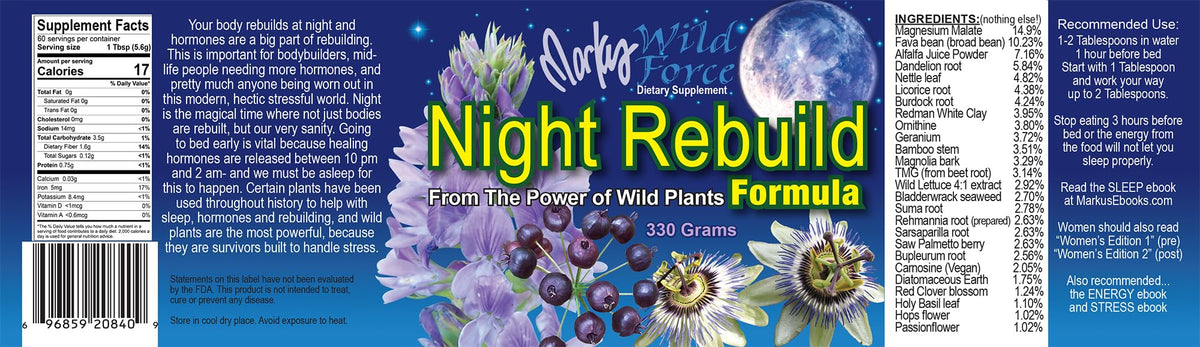 Poudre Night Rebuild avec fleurs de géranium en arrière-plan