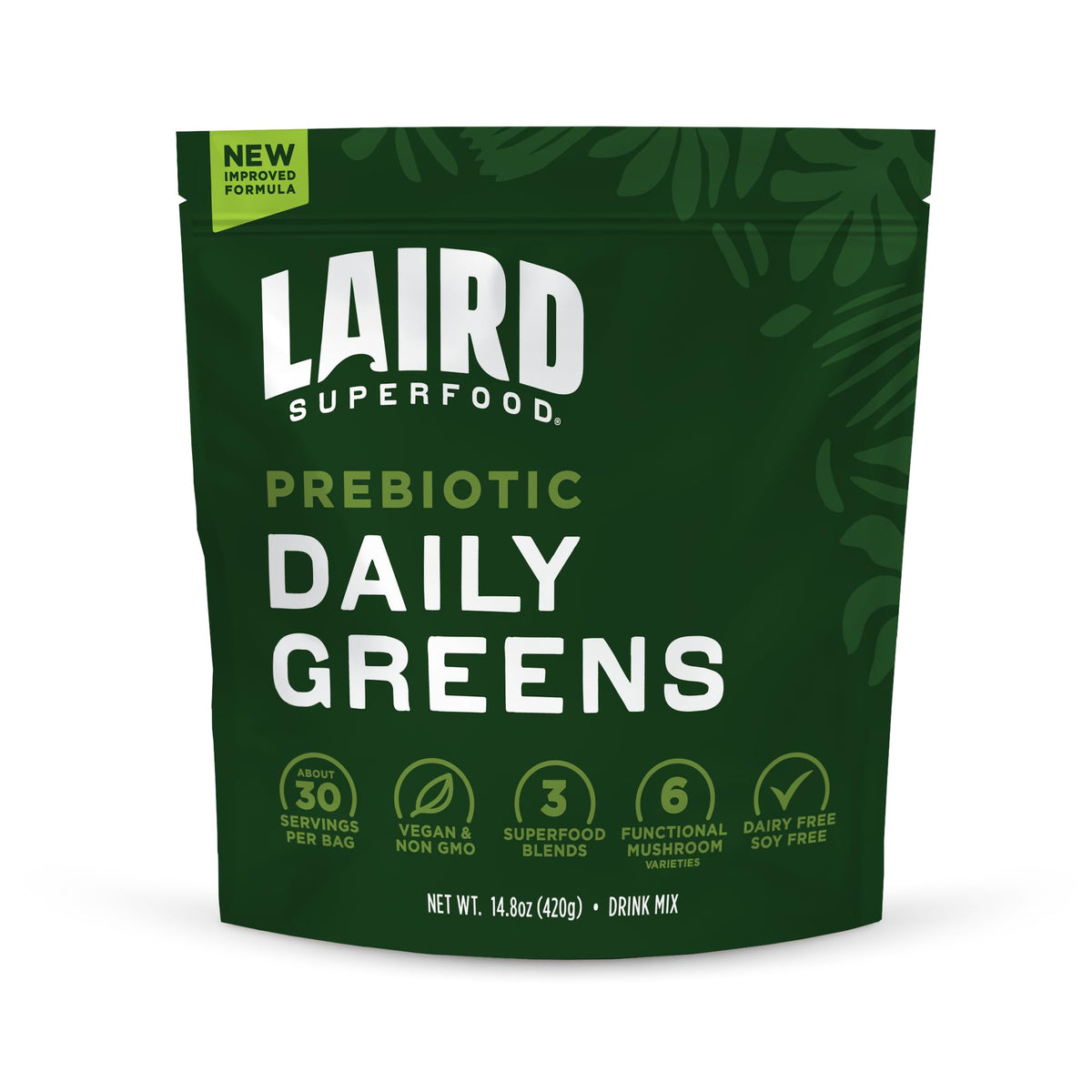 Poudre prébiotique Daily Greens Laird Superfood 431g vue avant
