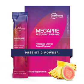 Poudre prébiotique MegaPre en sachets de 30 unités, saveur ananas, orange et goyave