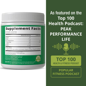 Poudre prébiotique Peak Performance sur une table en bois