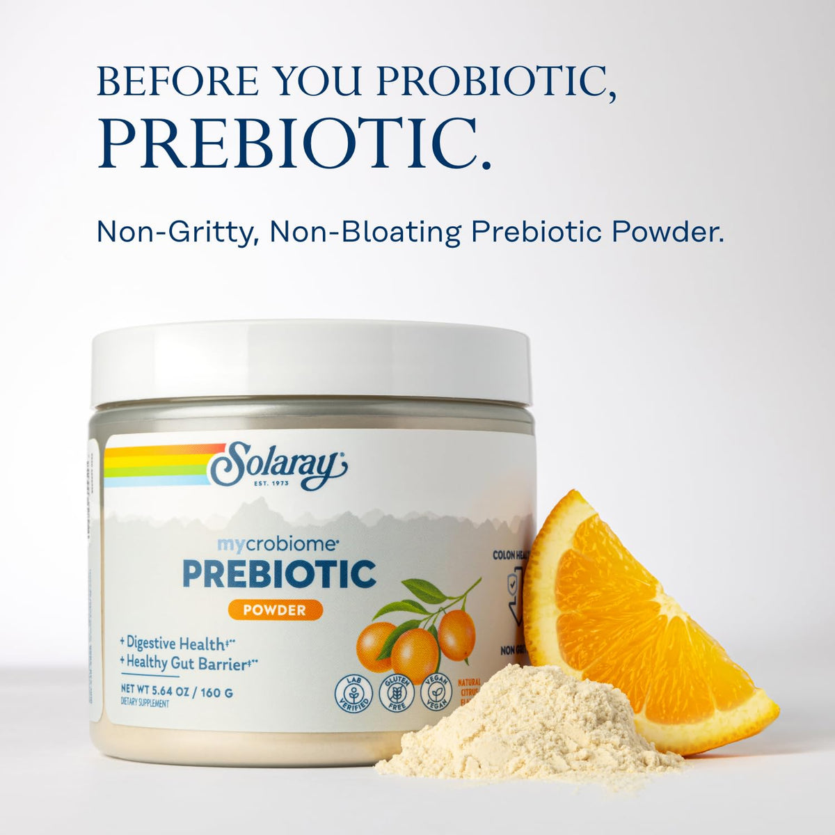 Poudre prébiotique SOLARAY Mycrobiome 210g dans un verre d'eau