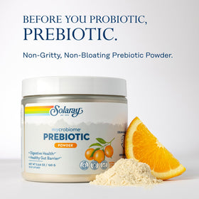 Poudre prébiotique SOLARAY Mycrobiome 210g dans un verre d'eau