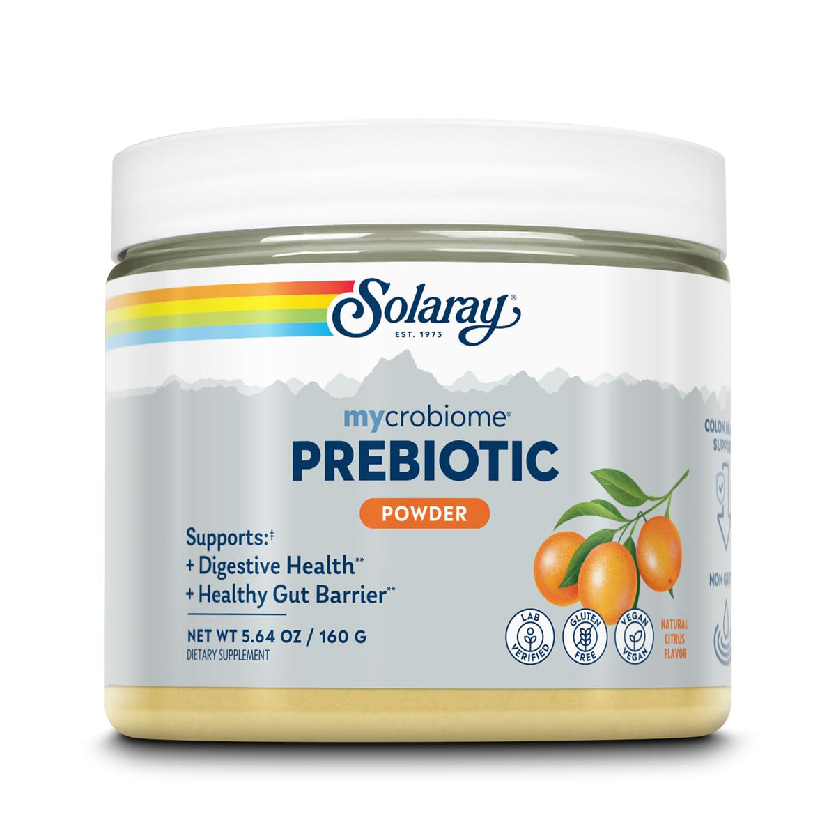 Poudre prébiotique SOLARAY Mycrobiome 210g vue avant avec étiquette