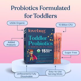 Poudre probiotique LOVEBUG dans un verre d'eau