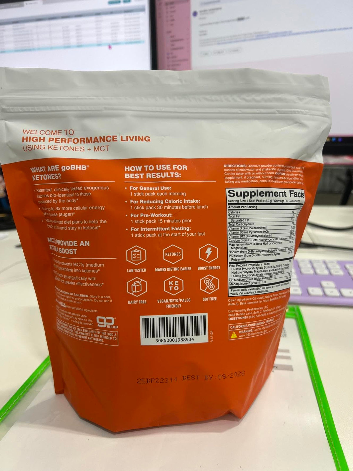 Poudre Real Ketones BHB et MCT dans un environnement de fitness