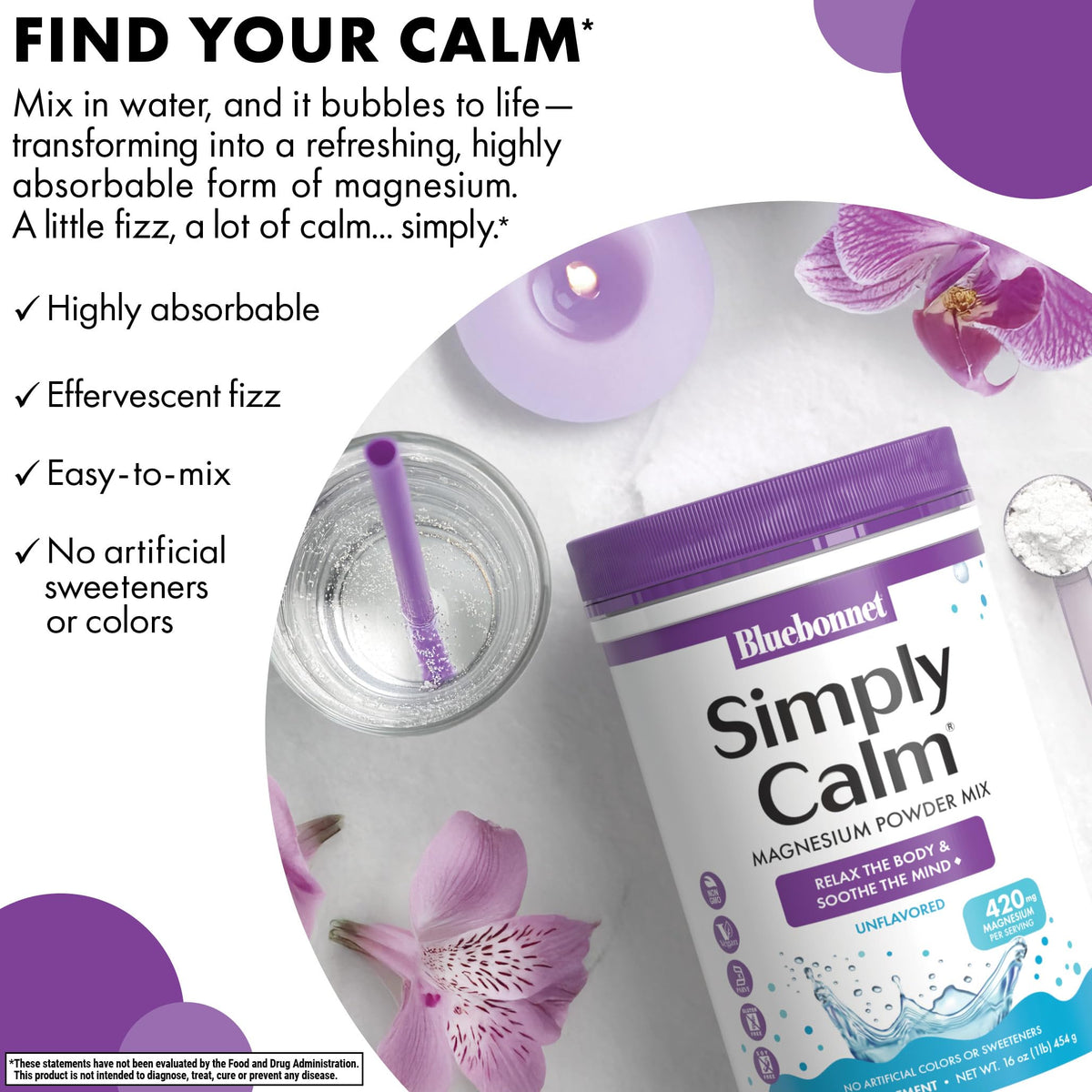 Poudre Simply Calm de BlueBonnet 16 oz dans une cuisine
