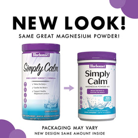 Poudre Simply Calm de BlueBonnet 16 oz vue arrière avec informations nutritionnelles