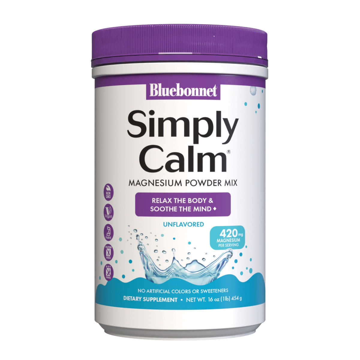 Poudre Simply Calm de BlueBonnet 16 oz vue de face