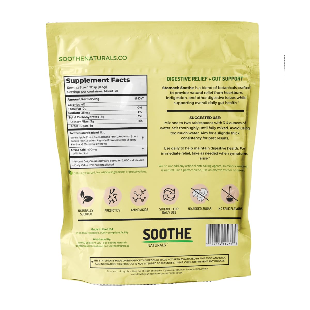 Poudre Stomach Soothe avec cuillère et eau
