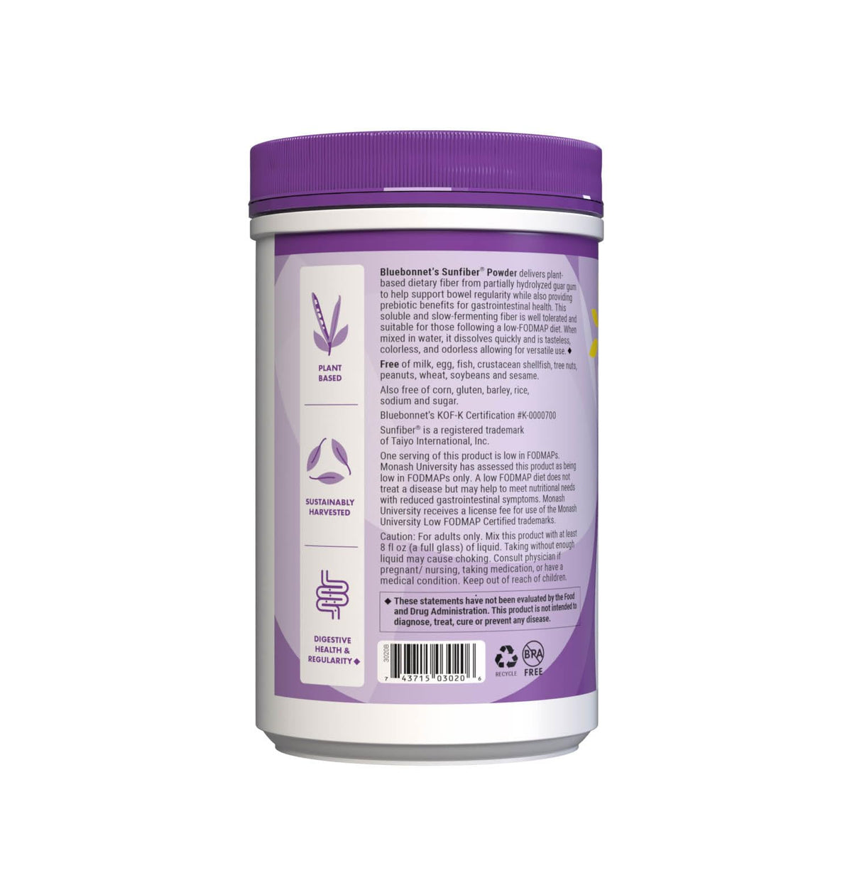 Poudre Sunfiber de BlueBonnet avec des ingrédients naturels