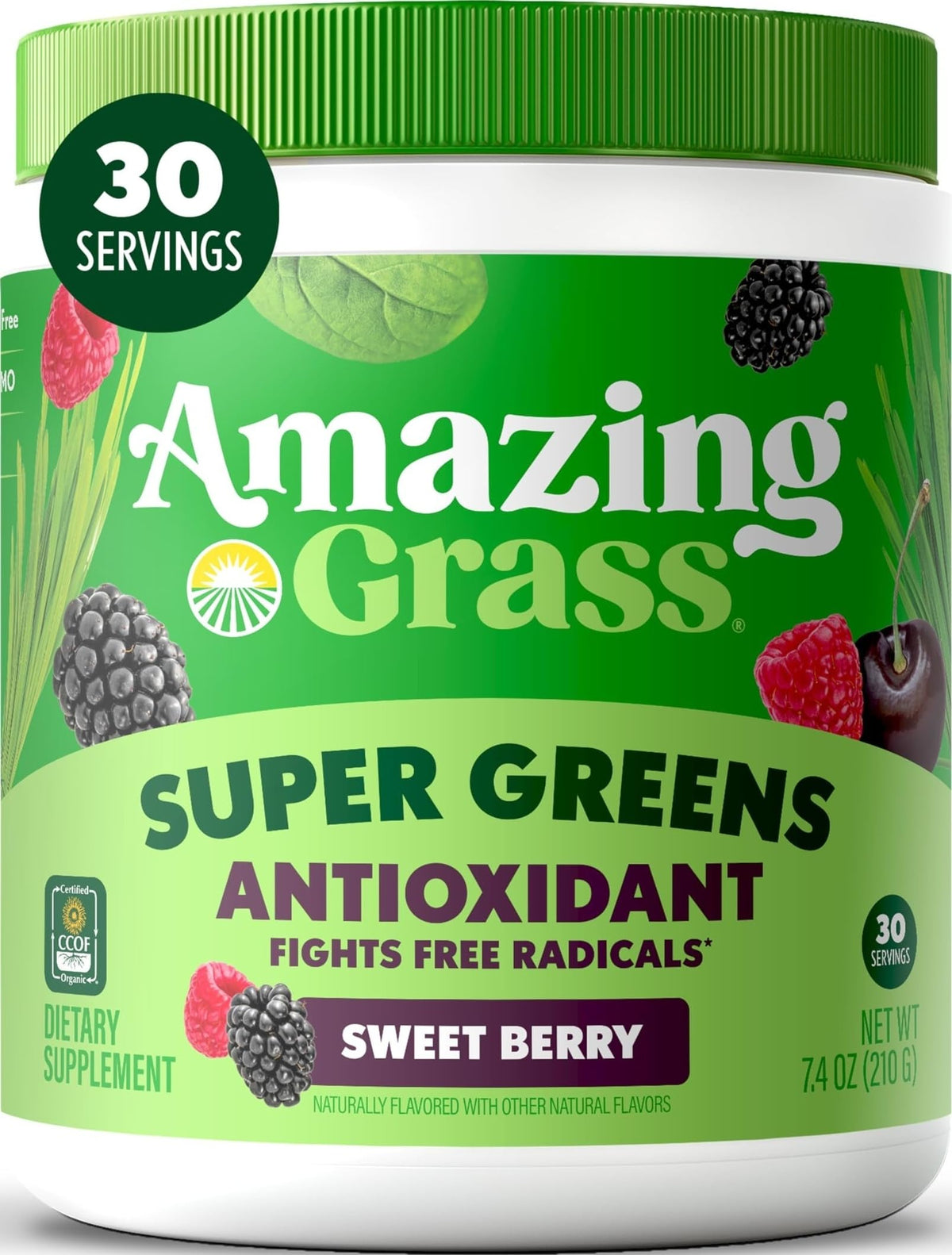 Poudre Super Greens Amazing Grass 276g vue avant avec étiquette