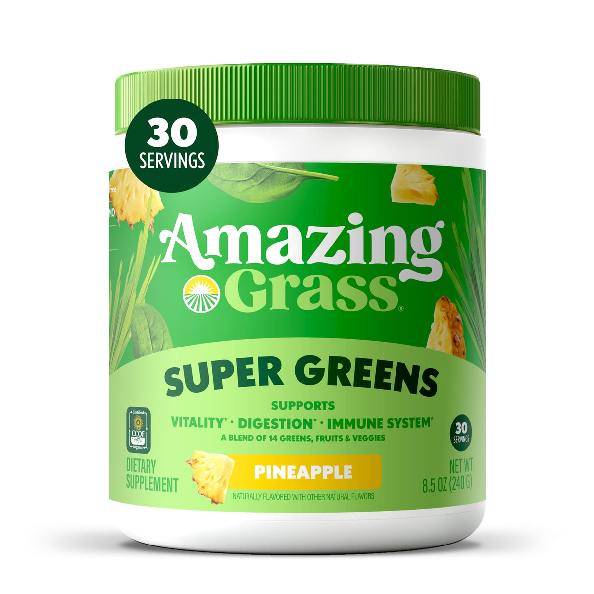 Poudre Super Greens Bio Amazing Grass 310g vue de face