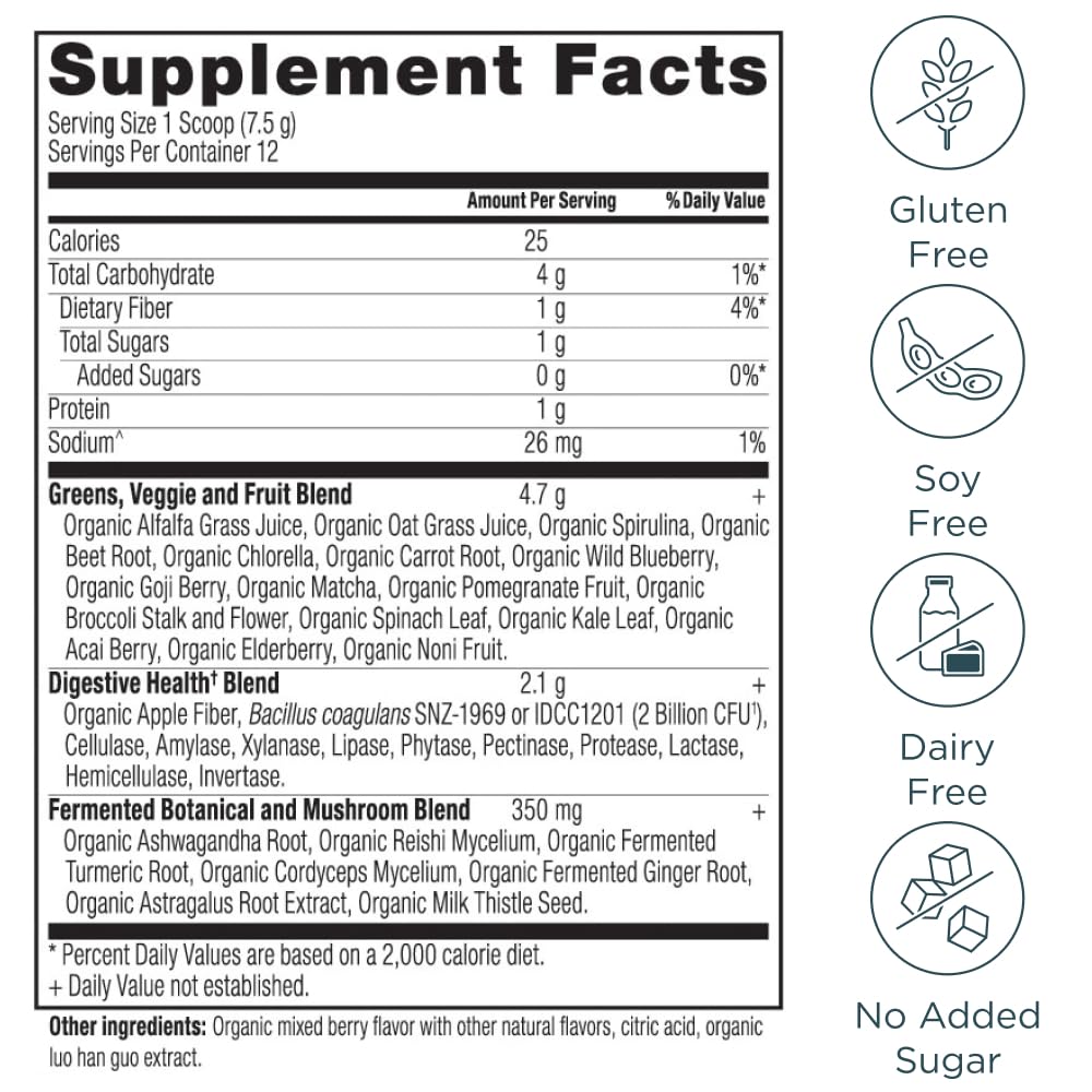Poudre Super Greens Bio Ancient Nutrition 159g avec cuillère