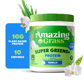 Poudre Super Greens+ d'Amazing Grass versée dans un verre
