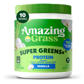 Poudre Super Greens+ d'Amazing Grass vue de face avec emballage