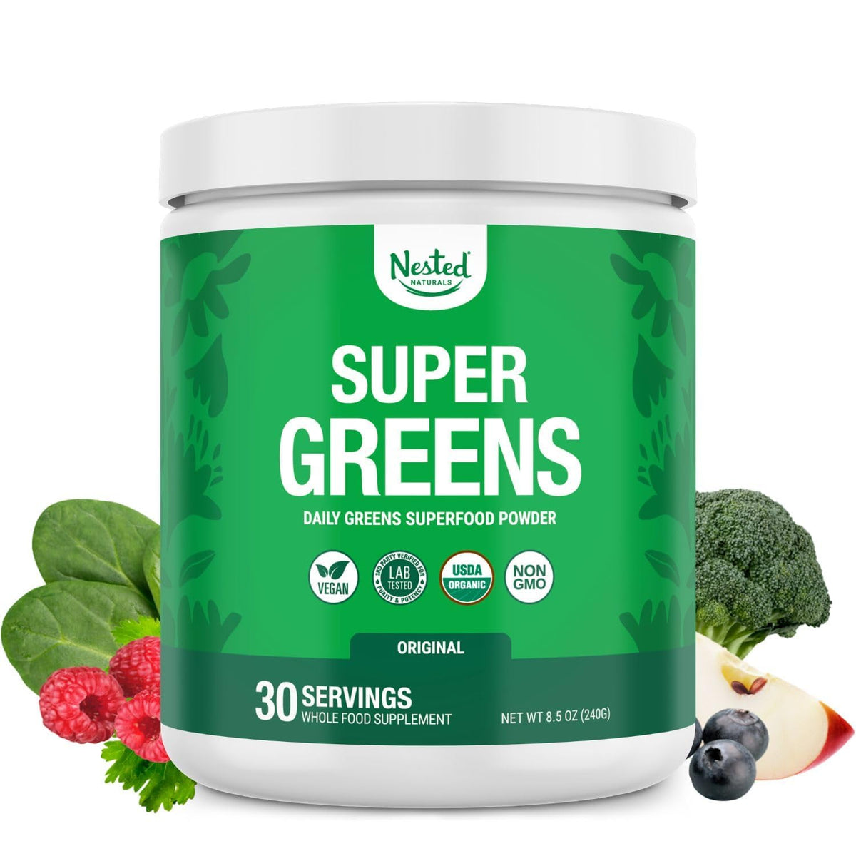 Poudre Super Greens de Nested Naturals 300g vue de face