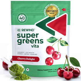 Poudre Super Greens Rewind saveur cerise vue de face